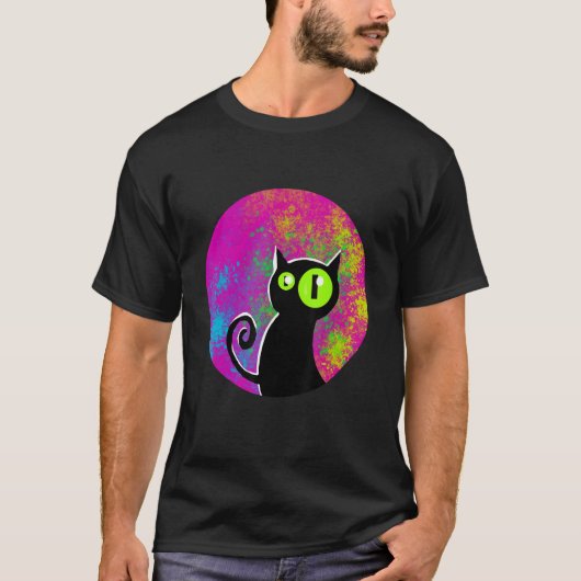 T-shirt Black cat coloured background glowing eyes (Devant)