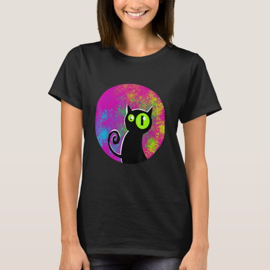 T-shirt Black cat coloured background glowing eyes (Devant)