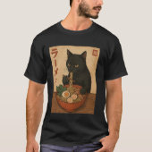 T-shirt Black Cat Eating Ramen Japanese Style Funny Retro (Devant)