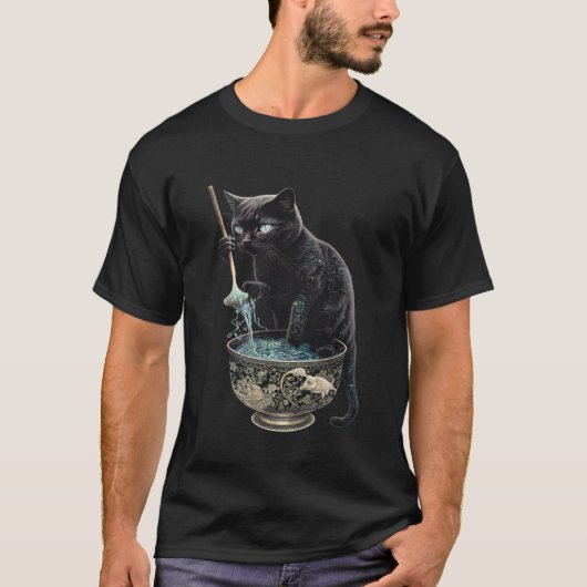 T-shirt Black Cat Fishing Noodles Graphic Tees Men Women B (Devant)