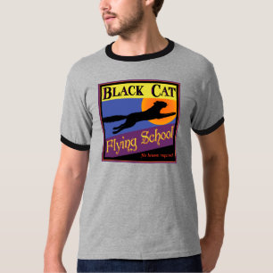 T-shirt Black Cat Flying School Vintage Halloween Art