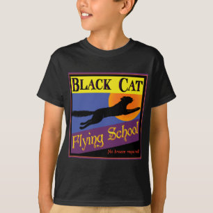 T-shirt Black Cat Flying School Vintage Halloween Art