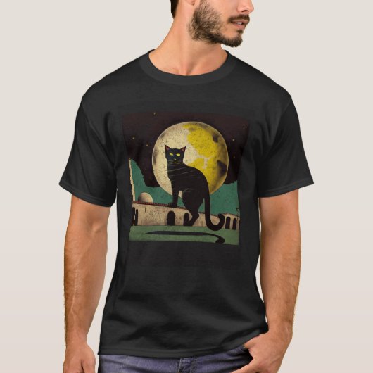 T-shirt Black Cat Football Moon (Devant)