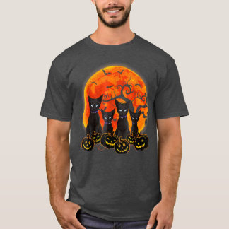 T-shirt Black Cat Halloween Scary Pumpkins Moon Black Cat