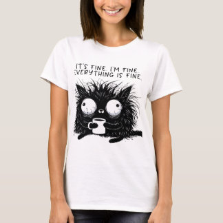 T-SHIRT BLACK CAT I'M FINE FUNNY SAYING