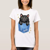 T-shirt Black Cat in Faux Denim Pocket with Custom Name (Devant)