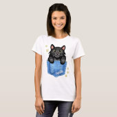 T-shirt Black Cat in Faux Denim Pocket with Custom Name (Devant entier)