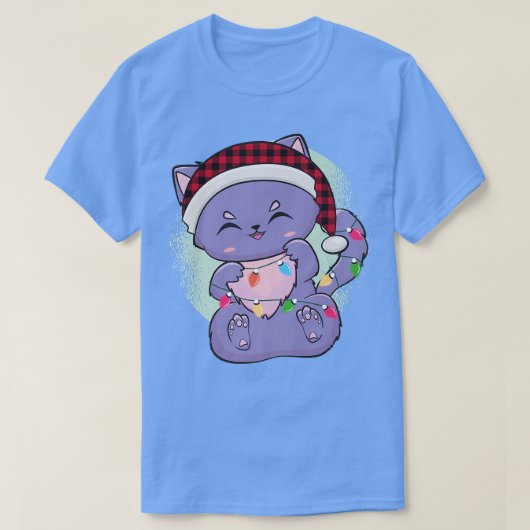 T-shirt Black Cat Kitten Anime Chibi Neko Cute Christmas (Design devant)