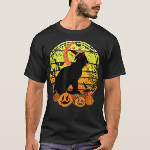 T-shirt Black Cat Moon Pumpkin Witch Hat Halloween Scary V