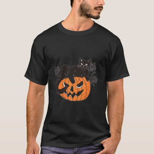 T-shirt Black Cat On Pumpkin For Cat Halloween (Devant)