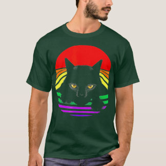 T-shirt Black Cat Paws LGBT Bright Rainbow