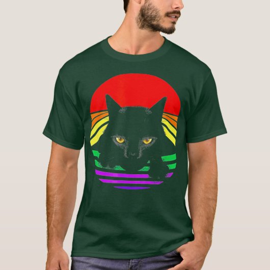 T-shirt Black Cat Paws LGBT Bright Rainbow (Devant)