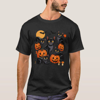 T-shirt Black Cat Pumpkin Fall Autumn Leaves Funny Hallowe