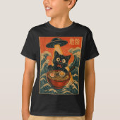 T-shirt Black Cat Ramen Alien Ufo Funny Japanese Kawaii An (Devant)