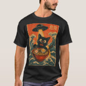 T-shirt Black Cat Ramen Alien Ufo Funny Japanese Kawaii An (Devant)