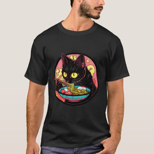 T-shirt Black Cat Ramen Funny Animal de compagnie Japonais (Devant)