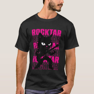 T-shirt Black Cat Rockstar - Chat Guitariste Drôle Guitare