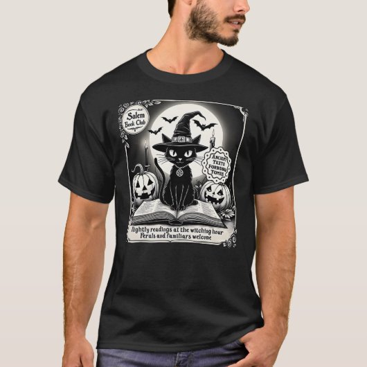 T-shirt Black Cat Salem Witch Book Club Spooky Halloween B (Devant)