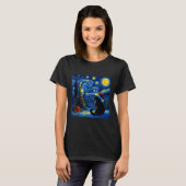T-shirt Black Cat Santa Hat Van Gogh Starry Night Christma (Devant entier)