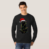T-shirt Black Cat Tangled Up In Christmas Lights Santa Hat (Devant entier)