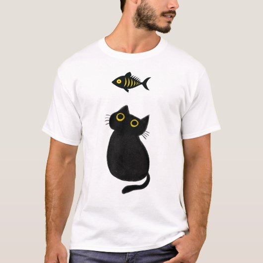 T-shirt Black Cat vs Black Fish Funny (Devant)