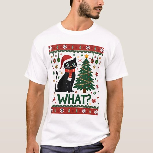 T-shirt Black Cat What Pushing Christmas Tree Funny Cat Xm (Devant)