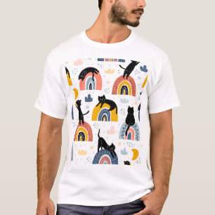 T-shirt Black Cats Rainbows Motif Imaginaire