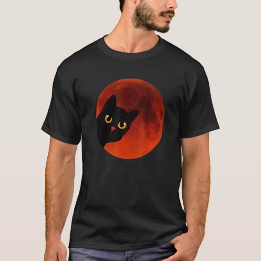 T-shirt Black Cats Yellow Cat Eyes moon the red Scary (Devant)