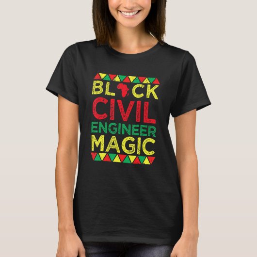T-shirt Black Civil Engineer Magic Engineering Black Histo (Devant)