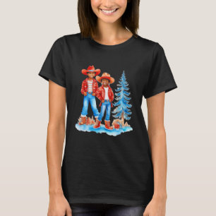 T-shirt Black Cowboy Cowgirl Couple hiver Scène de Noël