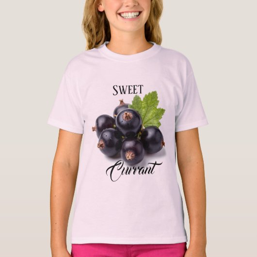 T-shirt Black Currants With Water Drops & Green Leaf (Devant)