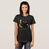 T-shirt Black Cute Cat Wizard With Power Of Fire For Anima (Devant entier)