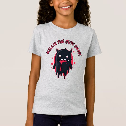 T-Shirt Black Cute Kawaii Ghost (Devant)