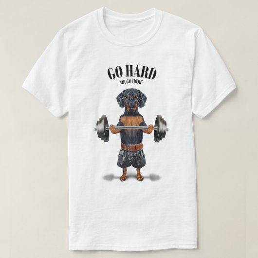 T-shirt Black Dachshund Dog Muscle Training Weightlifting  (Design devant)
