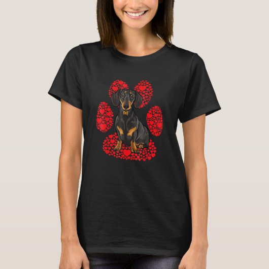 T-shirt Black Dachshund Valentines Day Dog Love Paw (Devant)