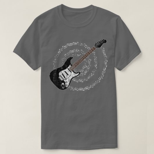 T-shirt Black Electric Guitar Spiraling Notes musicales (Design devant)