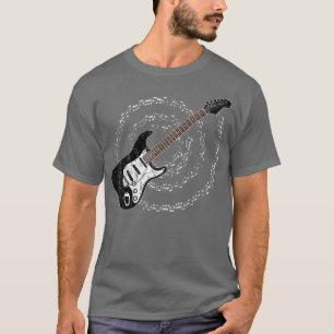 T-shirt Black Electric Guitar Spiraling Notes musicales