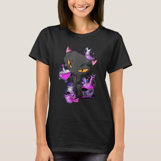 T-shirt black evil cat potion (Devant)