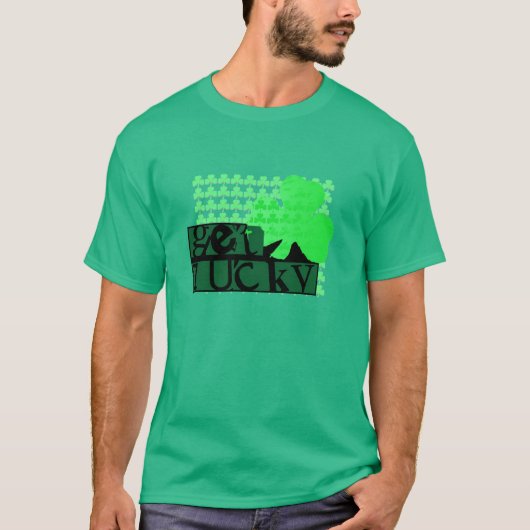 T-shirt Black Get Lucky Clover St Patrick Green Men Tee (Devant)
