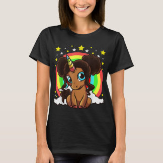 T-shirt Black Girl Magic Unicorn Puffs Afro Coupe Brown de
