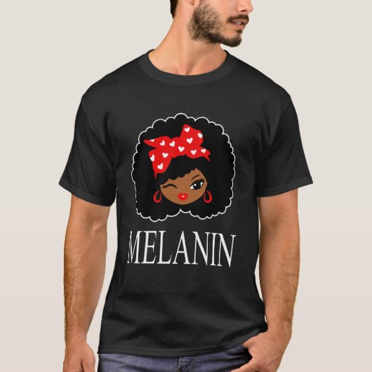 T-shirt Black Girl Magic Winking Eye Afro Lips Black Queen (Devant)