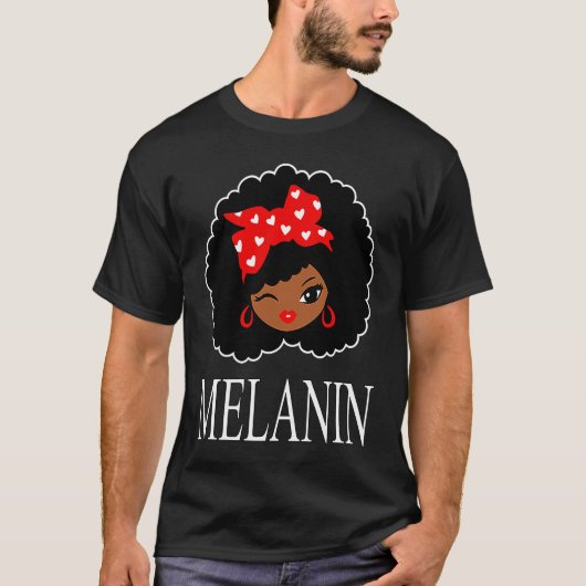 T-shirt Black Girl Magic Winking Eye Afro Lips Black Queen (Devant)