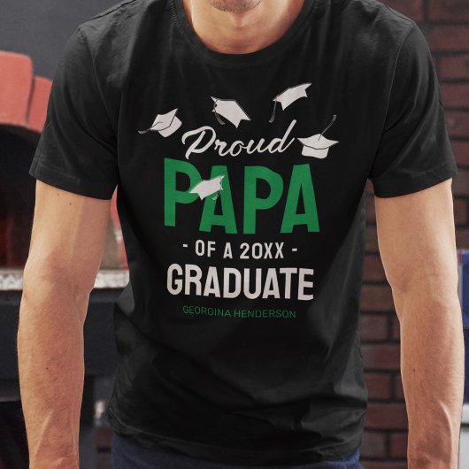 T-shirt Black Green Proud Papa 2025 Diplômé