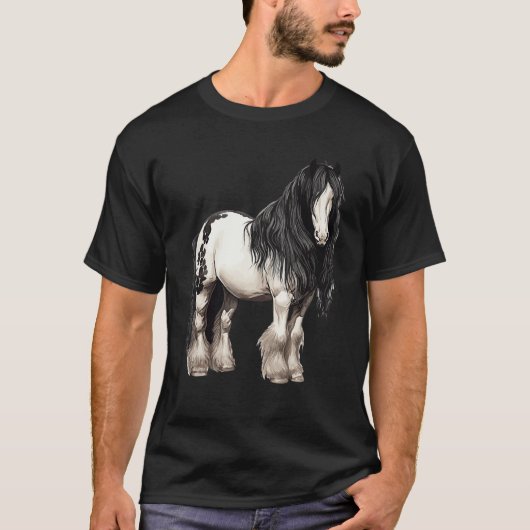 T-shirt Black Gypsy Vanner Horse Riding Equestrian (Devant)