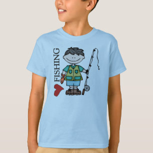 T-shirt Black Hair Boy I Love Fishing