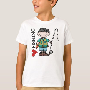 T-shirt Black Hair Boy I Love Fishing