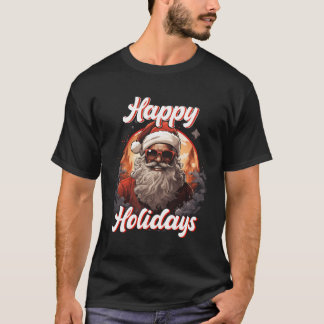 T-shirt Black Happy Holidays African American Père Noël Bl