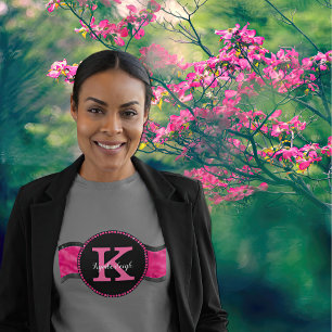 T-shirt Black Hot rose Gris Waves Girl Glam Nom du monogra