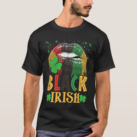 T-shirt Black Irish Dripping Lips African American St Patr (Devant)