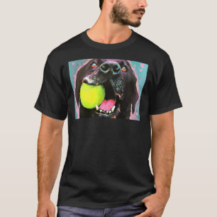 T-shirt Black Lab Chien Chien Chien Avec Bal De Tennis Col